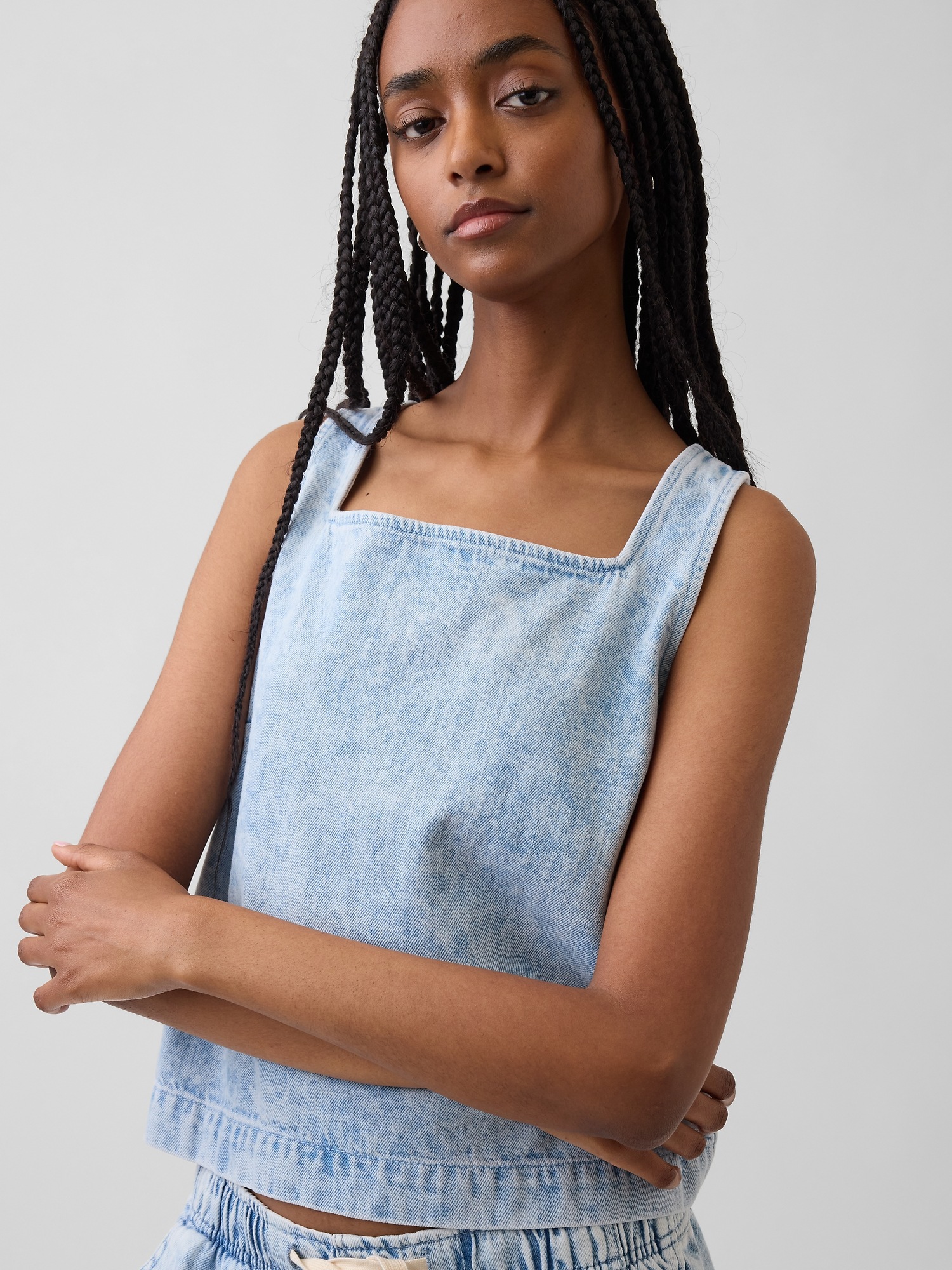 Женский топ Gap Denim Crop Shell Tank Top, цвет: Синий варёный — фото 3