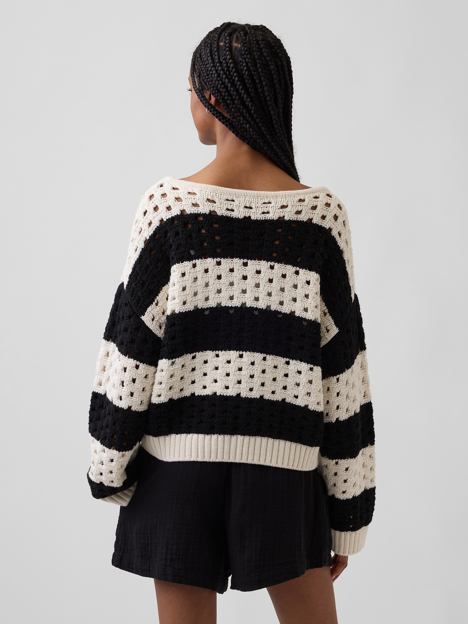100% Cotton Crochet Boatneck Sweater