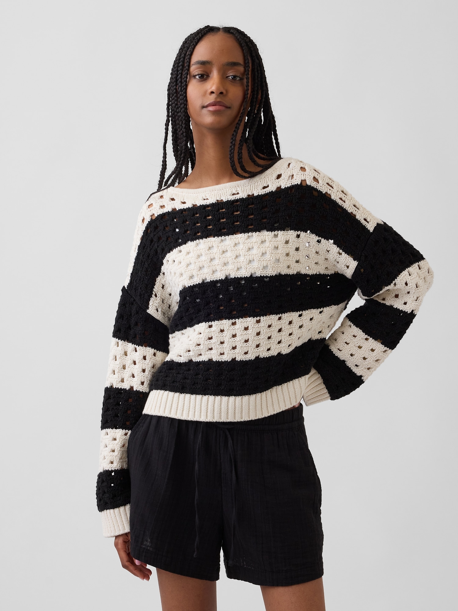 Gap 100% Cotton Crochet Boatneck Sweater In Multi