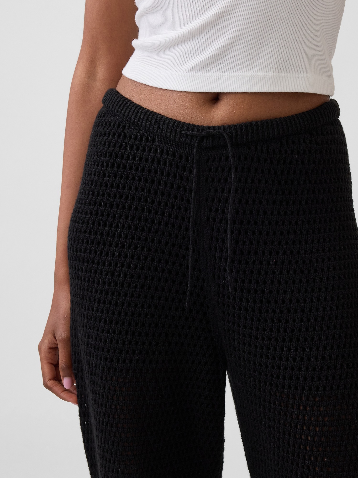 Женские брюки Gap 100% Cotton Crochet Sweater Pants, цвет: Чёрный — фото 5