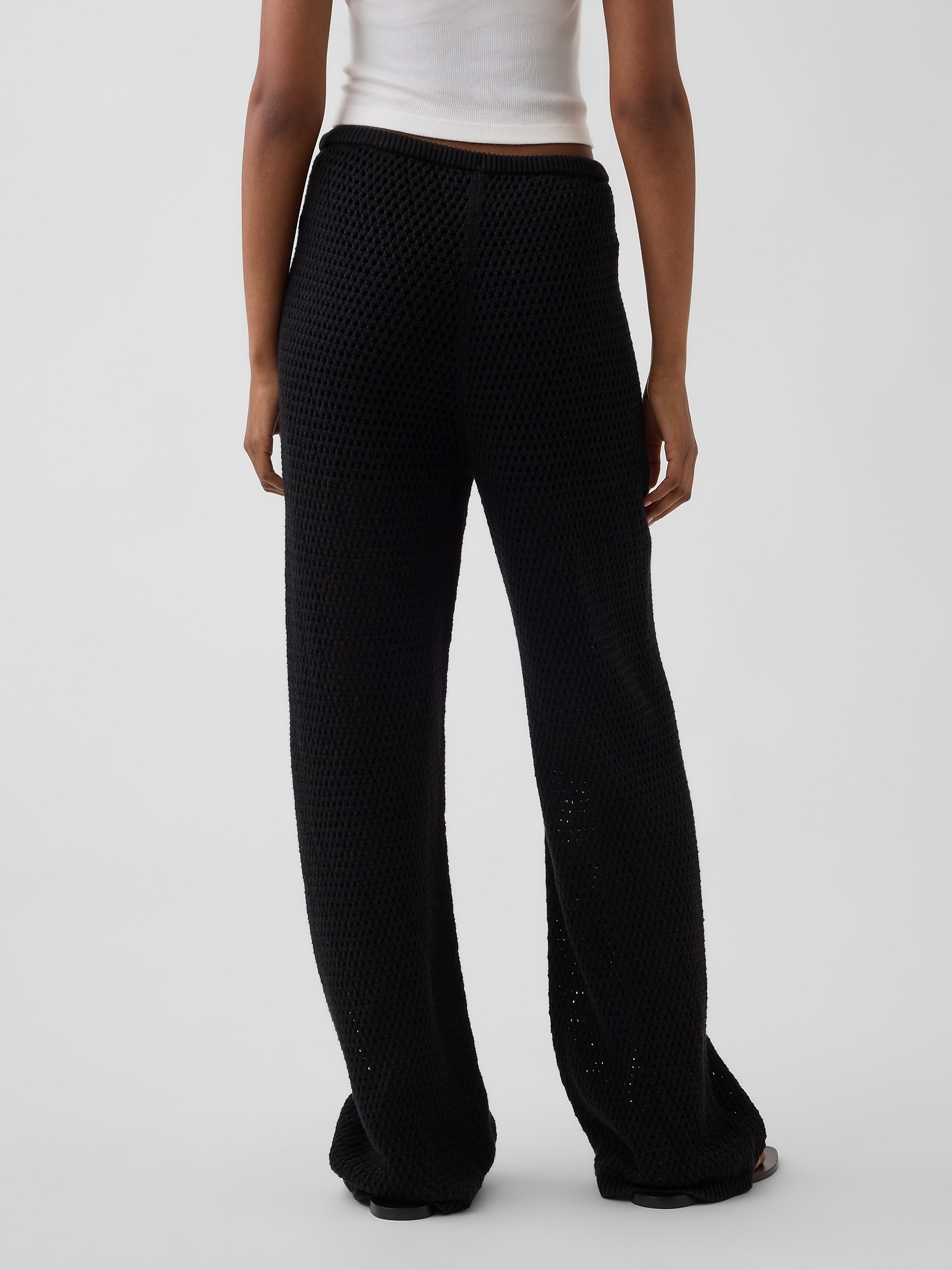Женские брюки Gap 100% Cotton Crochet Sweater Pants, цвет: Чёрный — фото 4