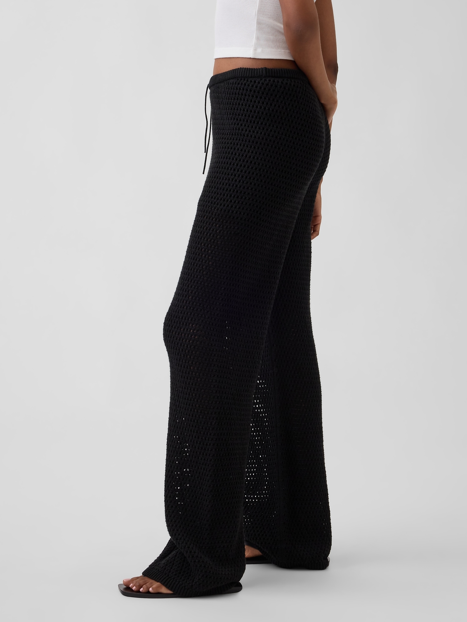 Женские брюки Gap 100% Cotton Crochet Sweater Pants, цвет: Чёрный — фото 3
