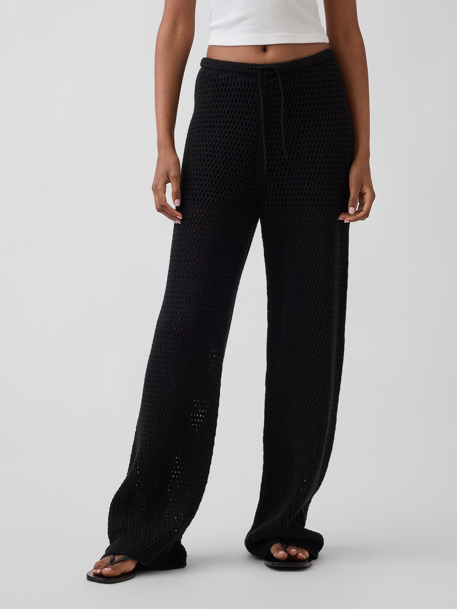 Женские брюки Gap 100% Cotton Crochet Sweater Pants, цвет: Чёрный — фото 2