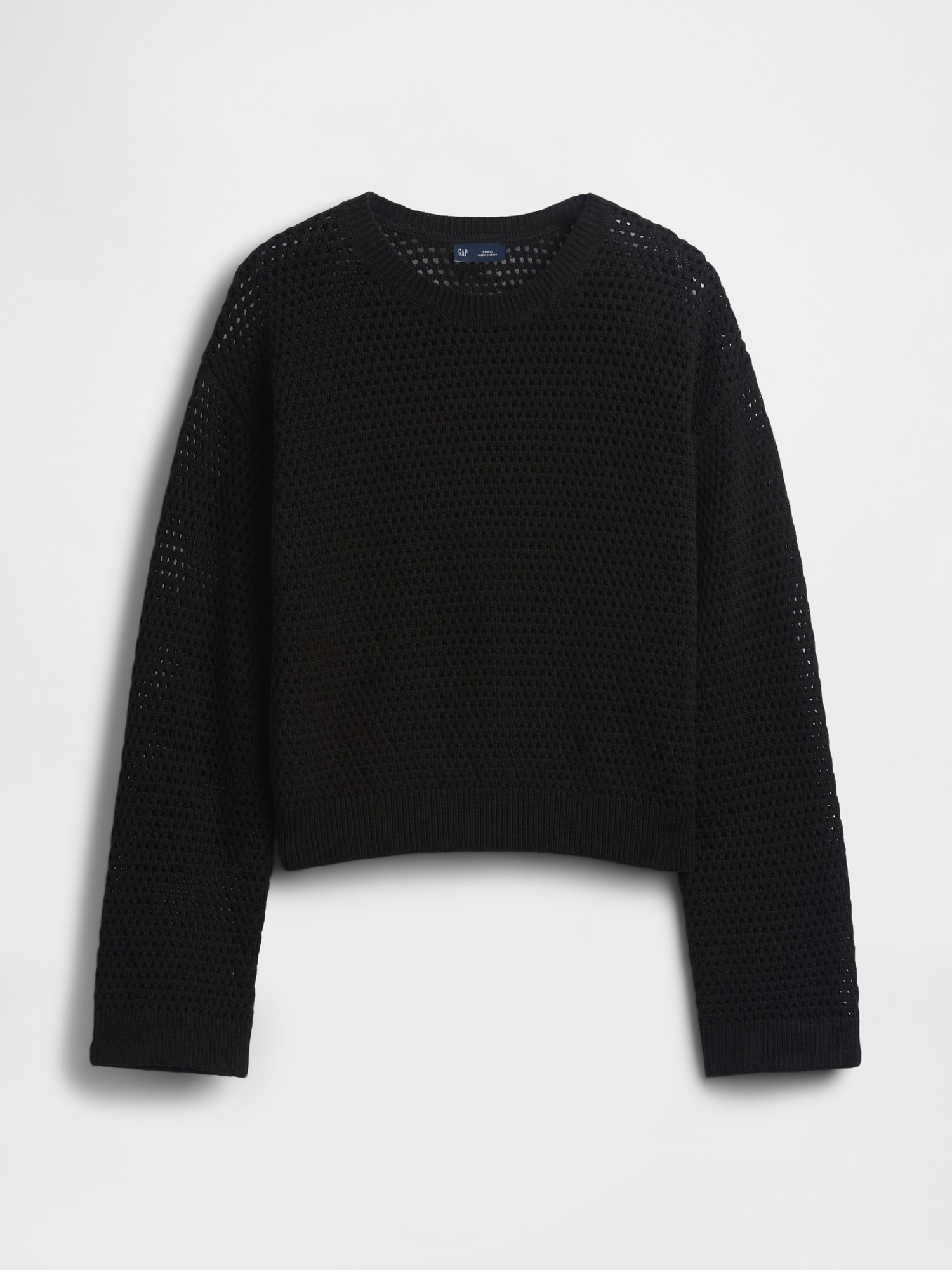 Женский свитер Gap 100% Cotton Crochet Relaxed, цвет: Чёрный — фото 6