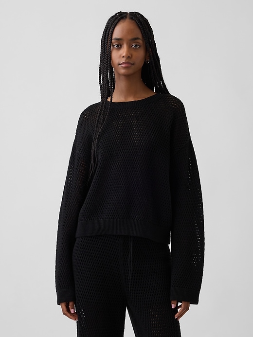 Image number 1 showing, 100% Cotton Crochet Relaxed Sweater