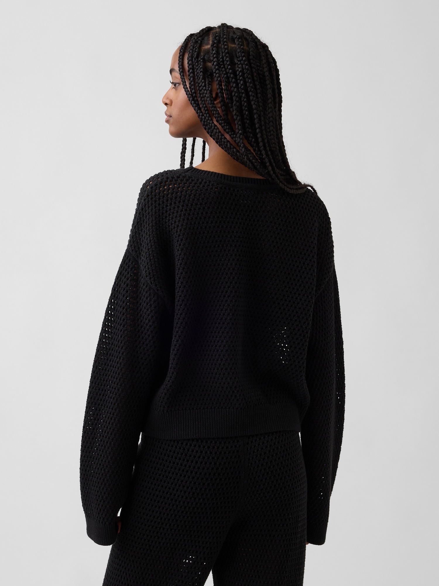 Женский свитер Gap 100% Cotton Crochet Relaxed, цвет: Чёрный — фото 3