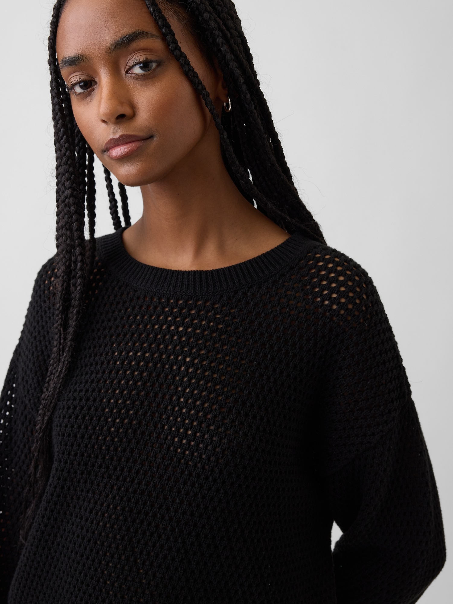 Женский свитер Gap 100% Cotton Crochet Relaxed, цвет: Чёрный — фото 4
