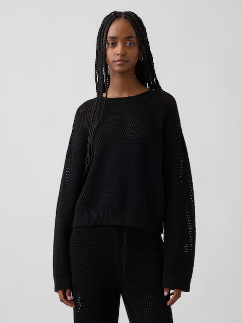 100% Cotton Crochet Relaxed Sweater