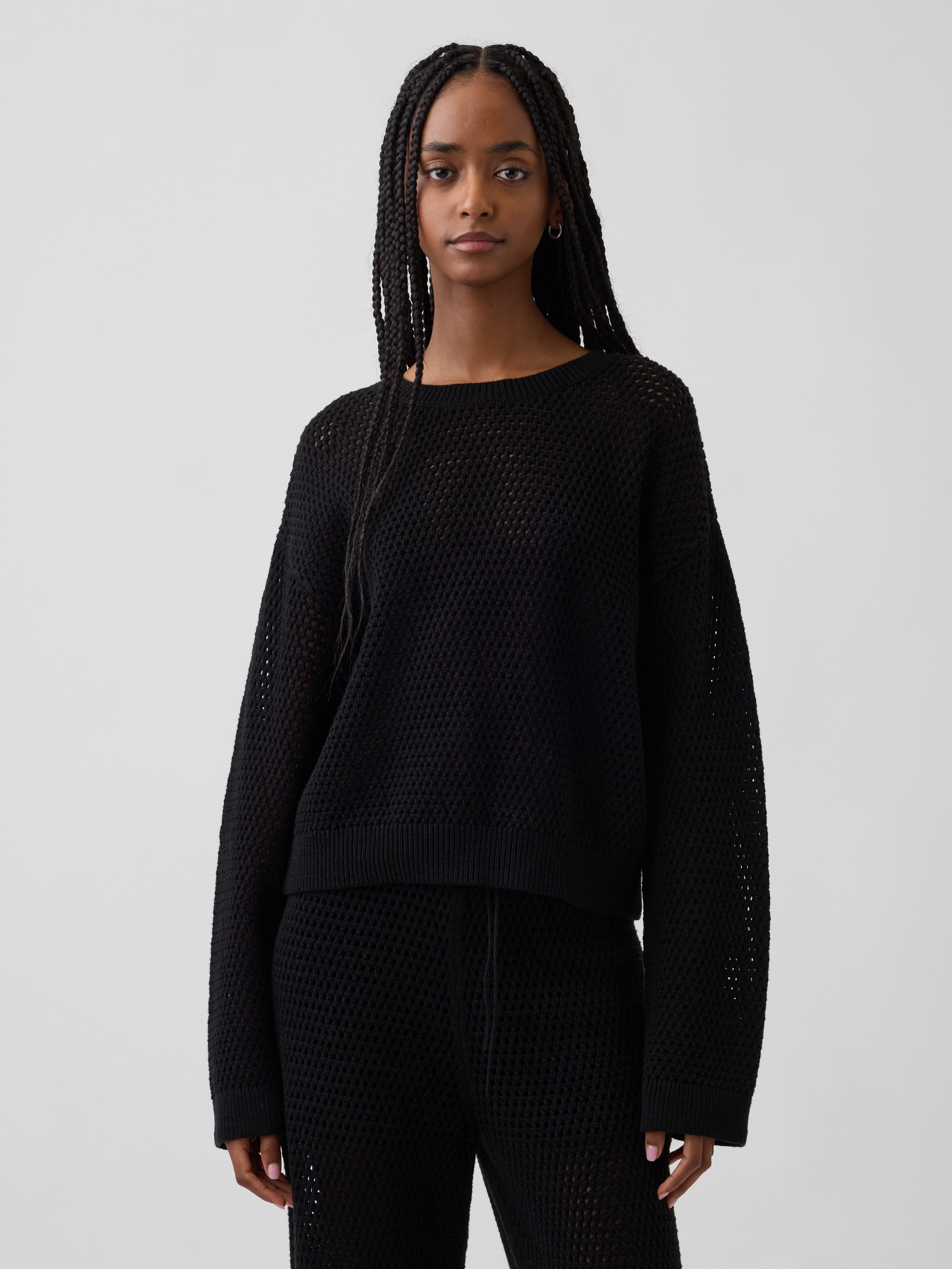 100% Cotton Crochet Relaxed Sweater