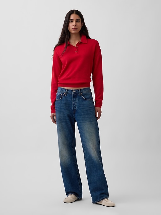 Image number 2 showing, 100% Cotton Relaxed Polo Sweater