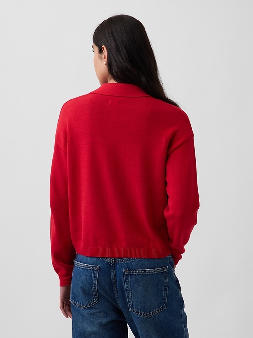 Image number 3 showing, 100% Cotton Relaxed Polo Sweater