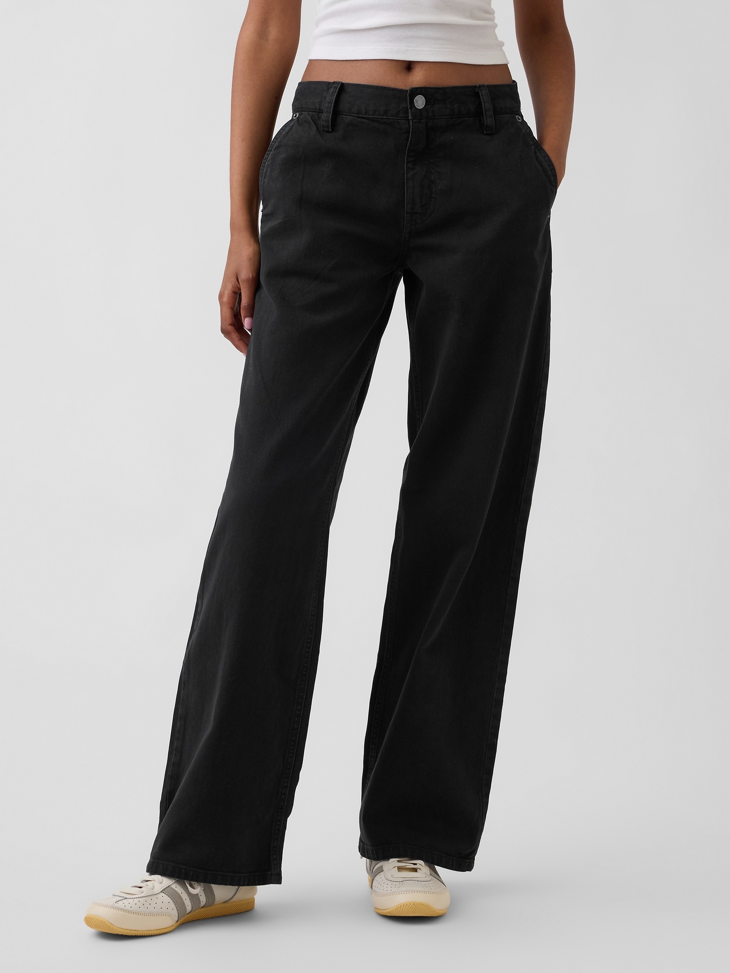 Женские брюки Gap Low Rise '90s Loose Khakis, цвет: Чёрный — фото 2