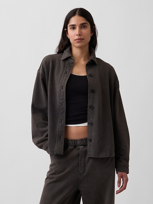 Image number 1 showing, French Terry Oversized Button-Front Shirt