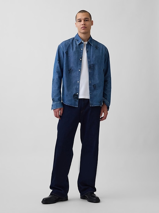 Image number 2 showing, Jean-Michel Basquiat Printed Denim Shirt