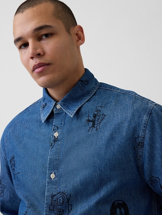 Image number 4 showing, Jean-Michel Basquiat Printed Denim Shirt