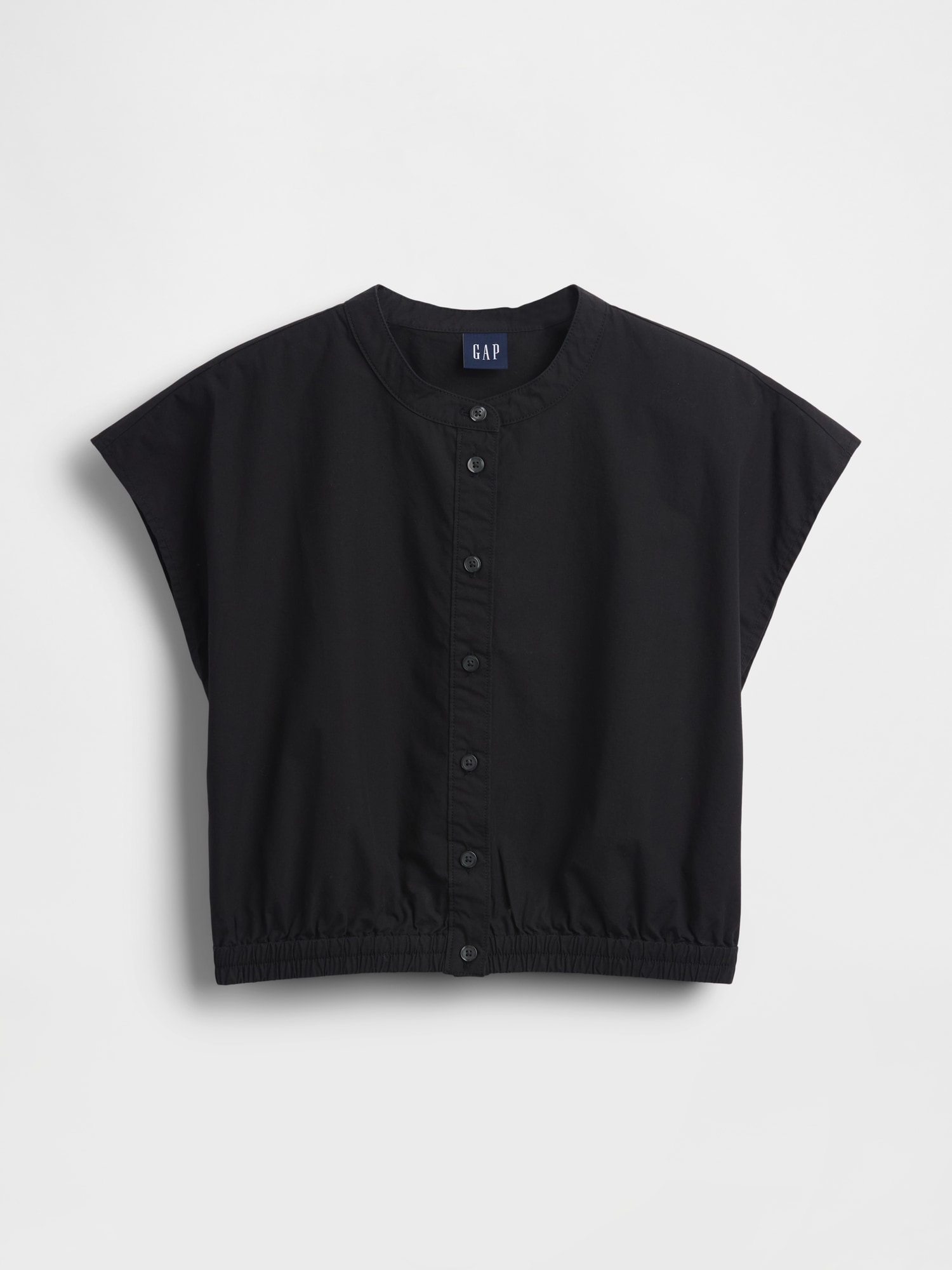 Poplin Cap-Sleeve Crop Shirt