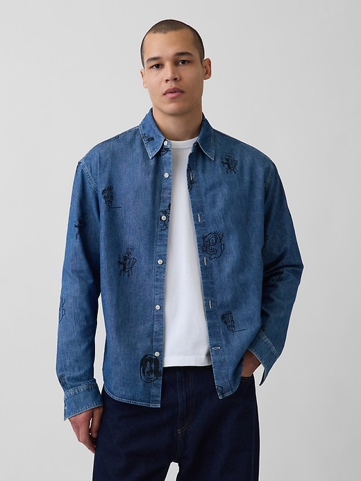 Image number 1 showing, Jean-Michel Basquiat Printed Denim Shirt