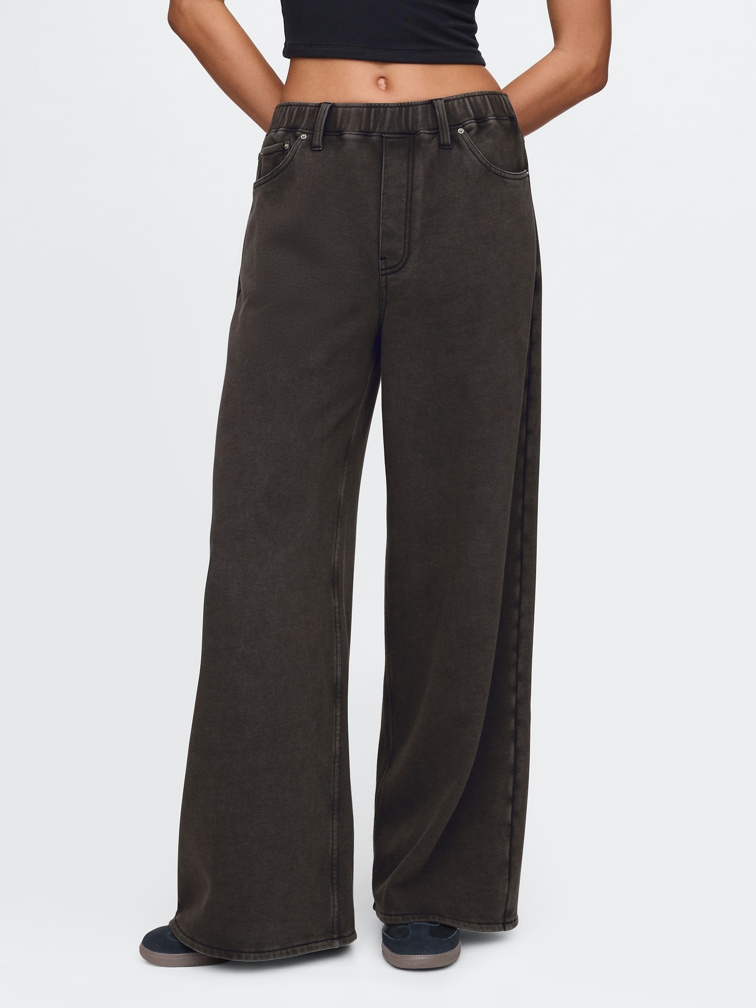 Женские джинсы Gap Heavyweight Easy Baggy Sweatpant, цвет: Чёрный варёный — фото 2