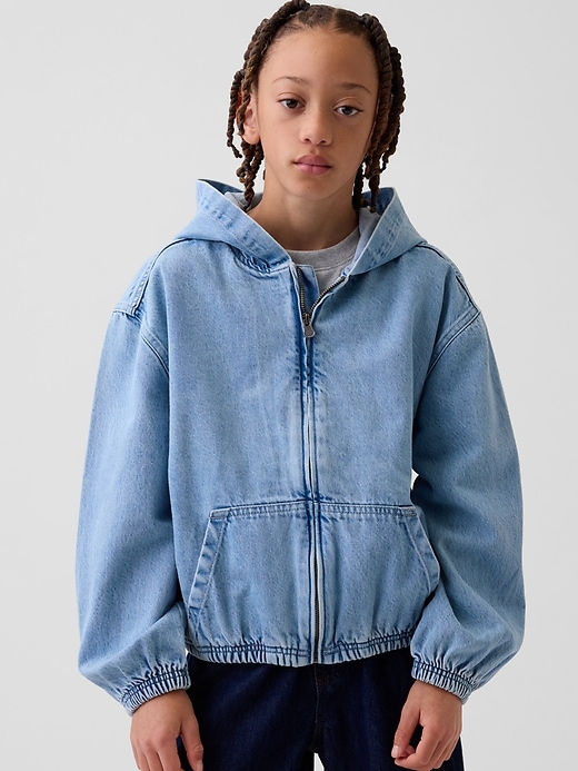 Image number 1 showing, Kids Denim Relaxed Hooded Jacket