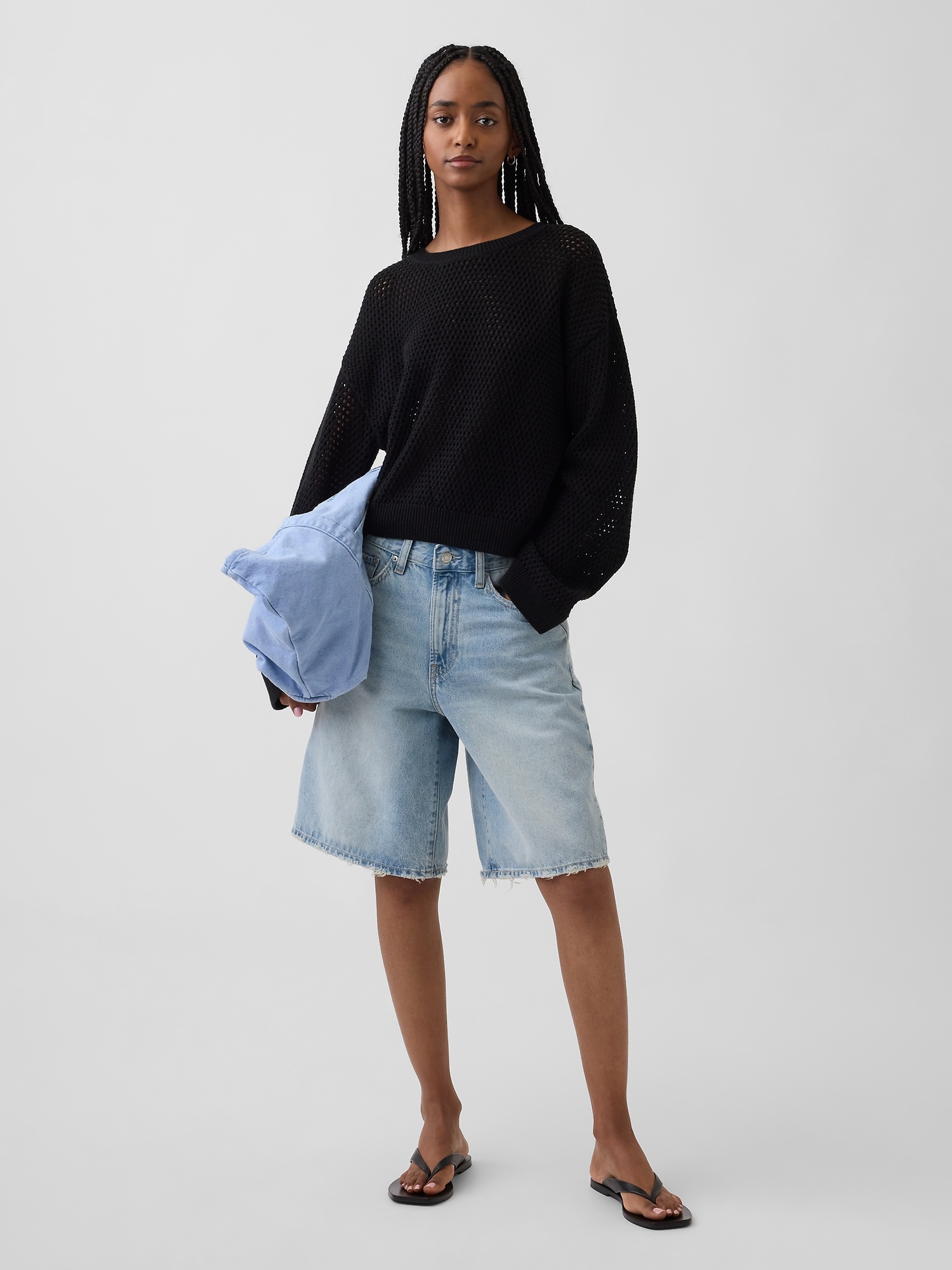 Женский свитер Gap 100% Cotton Crochet Relaxed, цвет: Чёрный — фото 2