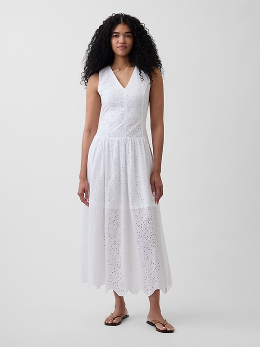 Image number 1 showing, Eyelet Drop-Waist Maxi Dress