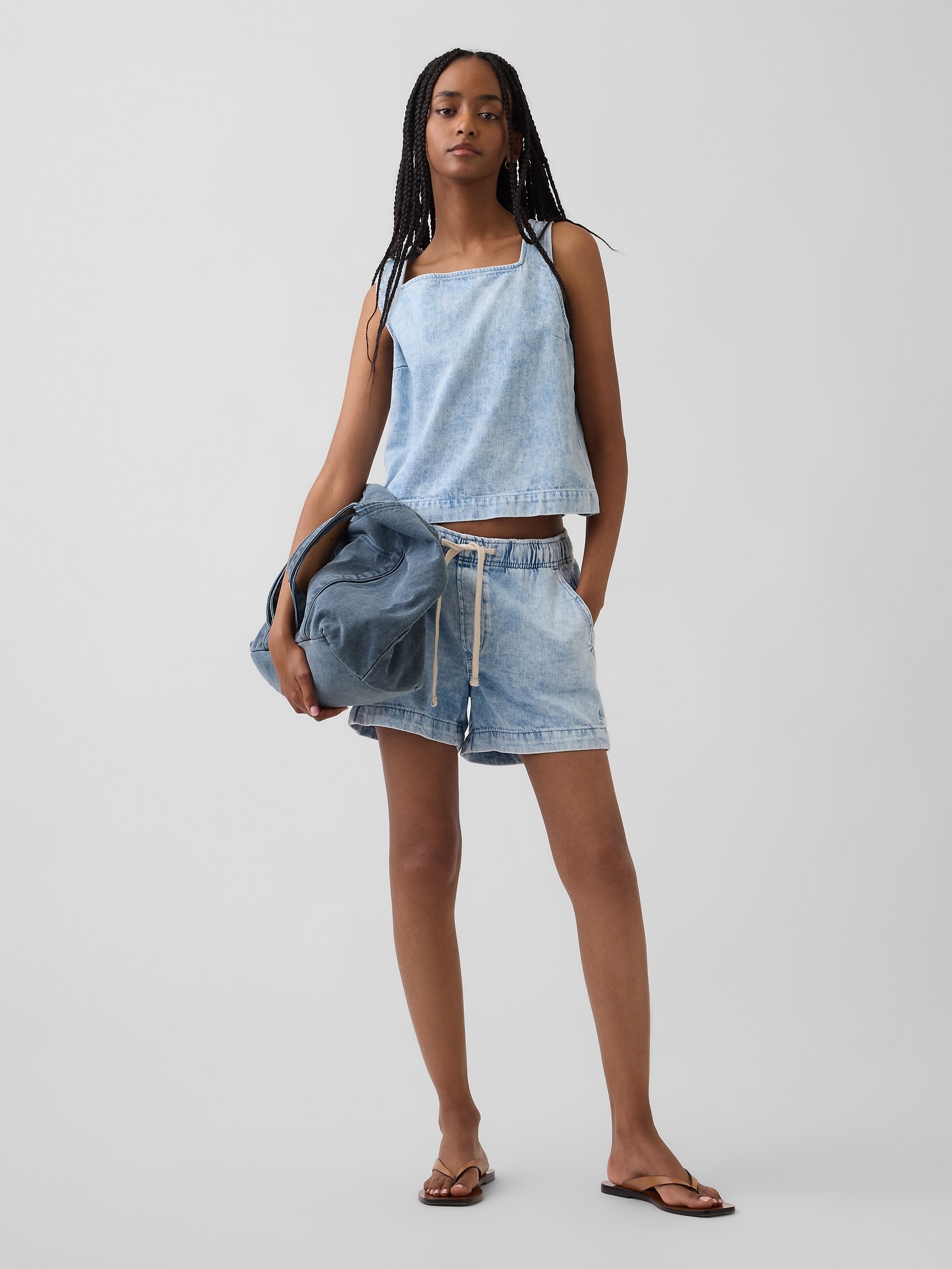Женский топ Gap Denim Crop Shell Tank Top, цвет: Синий варёный — фото 2