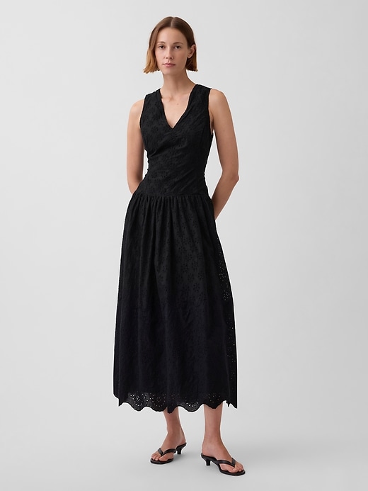 Image number 1 showing, Eyelet Drop-Waist Maxi Dress
