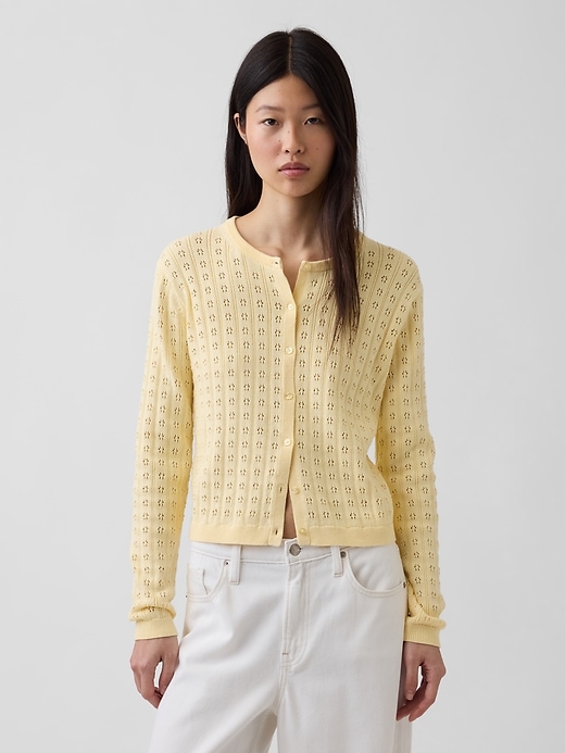 Image number 1 showing, 100% Cotton Pointelle Crop Cardigan