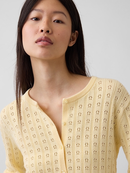 Image number 4 showing, 100% Cotton Pointelle Crop Cardigan