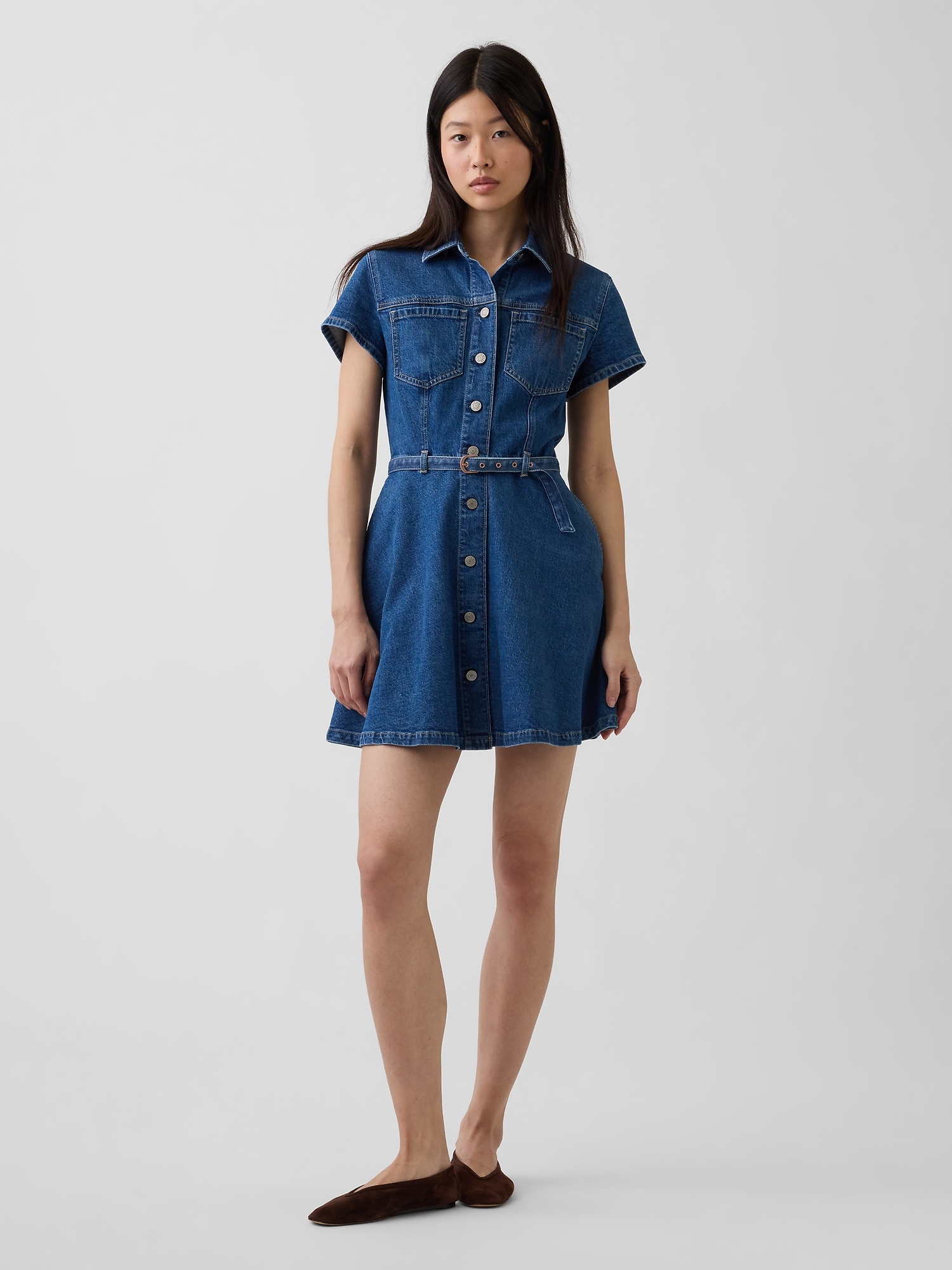 Denim Belted Mini Shirtdress