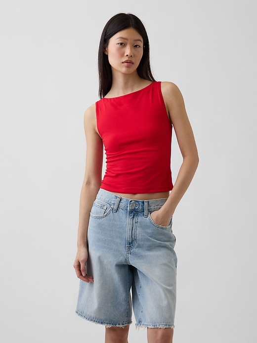 Image number 1 showing, CloseKnit Jersey Boatneck Crop Tank Top