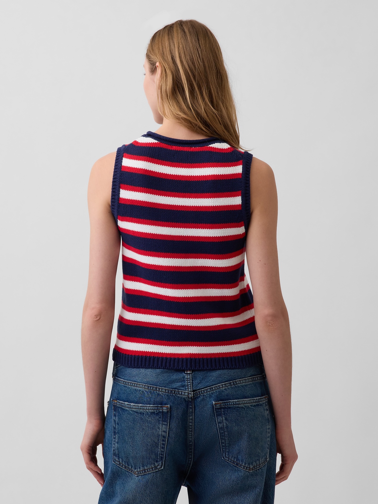 Женский жилет Gap 100% Cotton Sweater Vest, цвет: Синий / Красный — фото 3