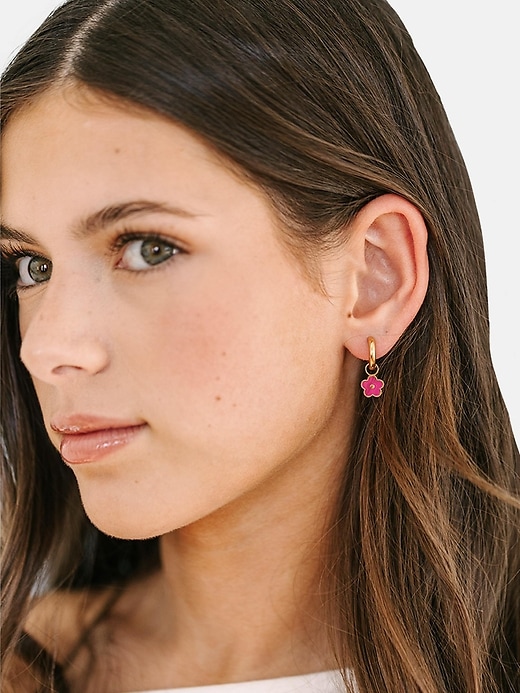 Image number 2 showing, Pierced Co Hot Pink Flower Charm For Huggie Earrings