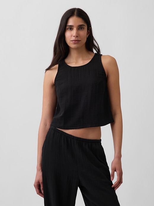 Image number 1 showing, Cotton Gauze Racer Shell Tank Top