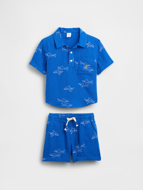 Baby & Toddler Cotton Gauze Polo Outfit Set