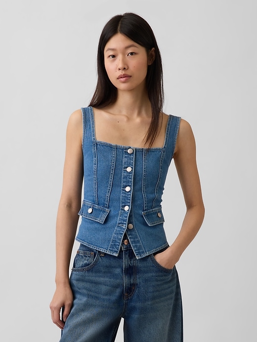 Image number 1 showing, Denim Pocket Corset Top