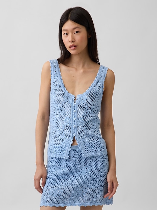 Image number 1 showing, 100% Cotton Pointelle Sweater Tank