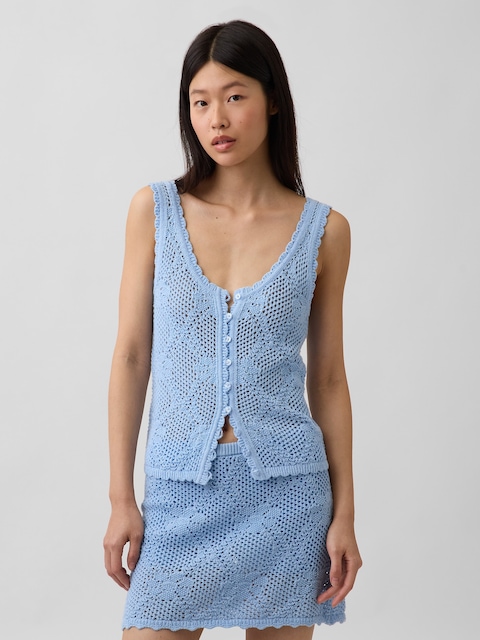 100% Cotton Pointelle Sweater Tank