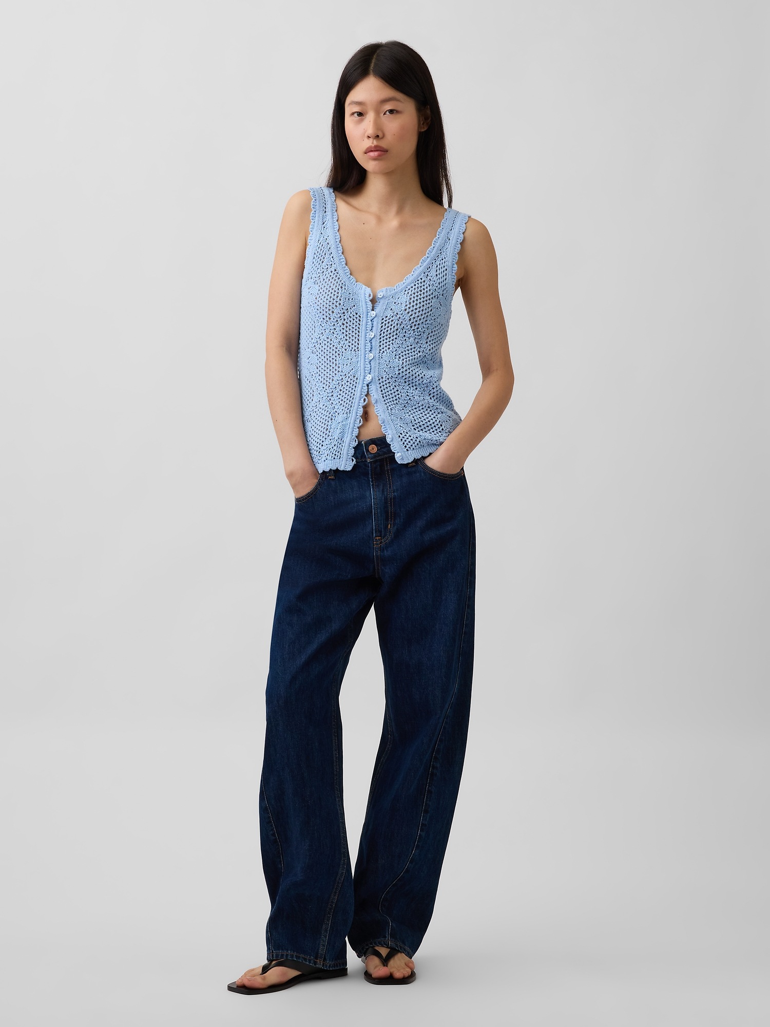 Женский свитер Gap 100% Cotton Pointelle Sweater Tank, цвет: Синий — фото 2