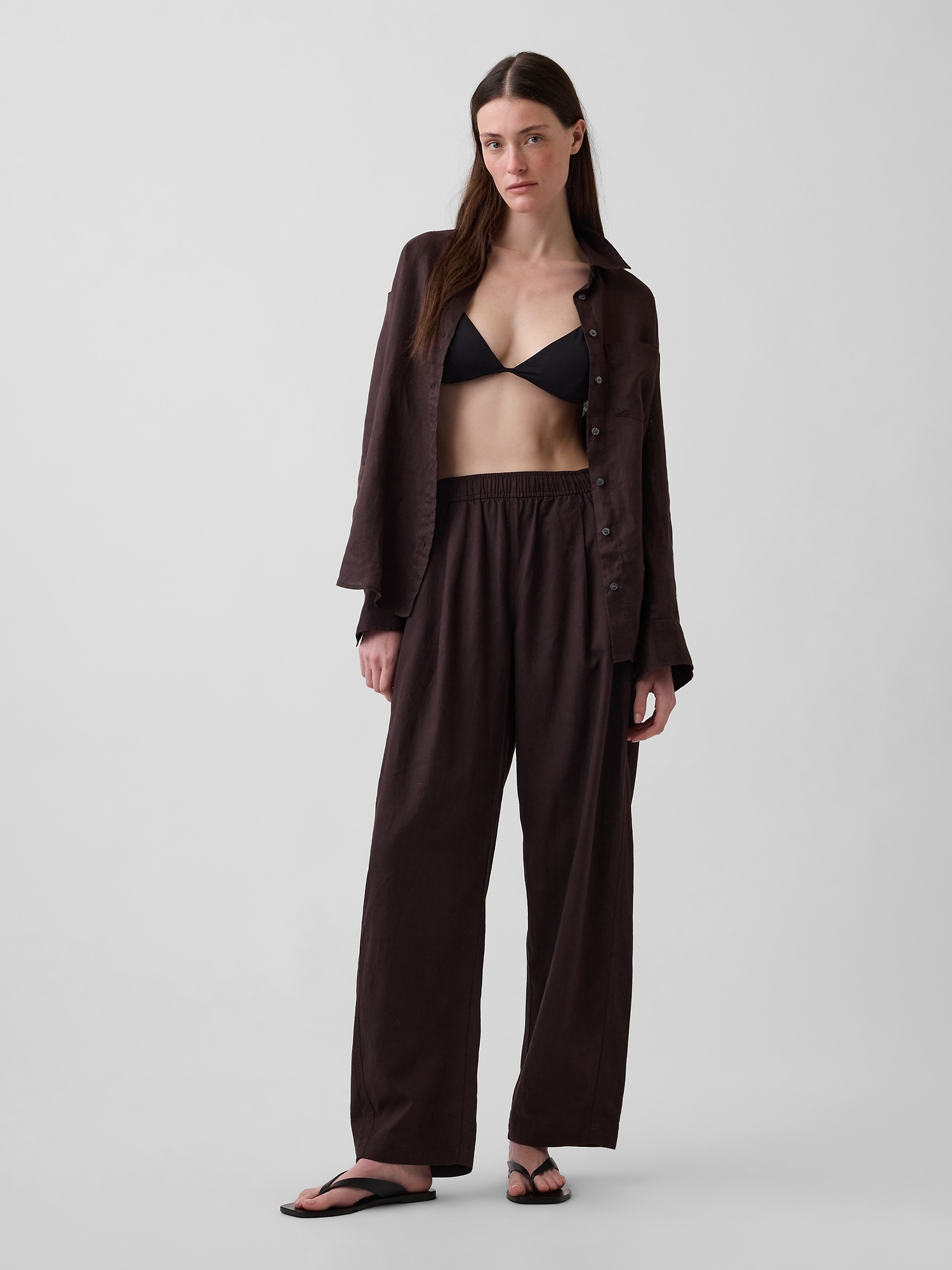 Gap Linen-blend Easy Barrel Pants In Brown