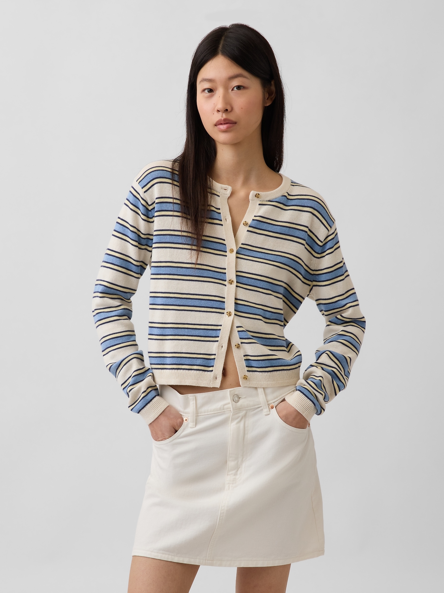 100% Cotton Relaxed Crop Cardigan Sweater