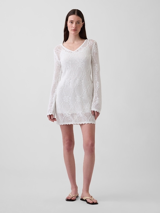 Image number 1 showing, Pointelle Mini Sweater Dress