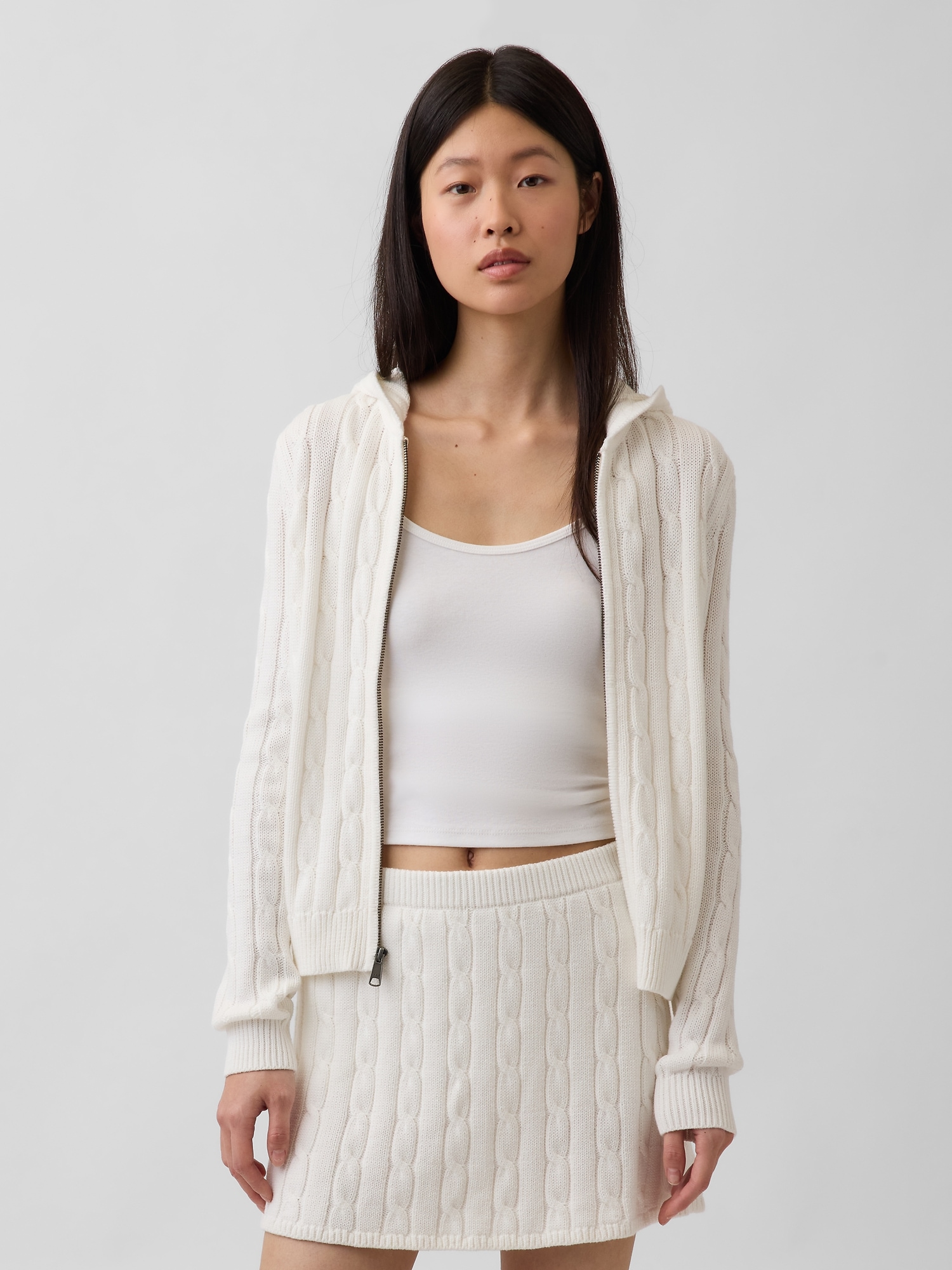 100% Cotton Cable-Knit Zip Cardigan