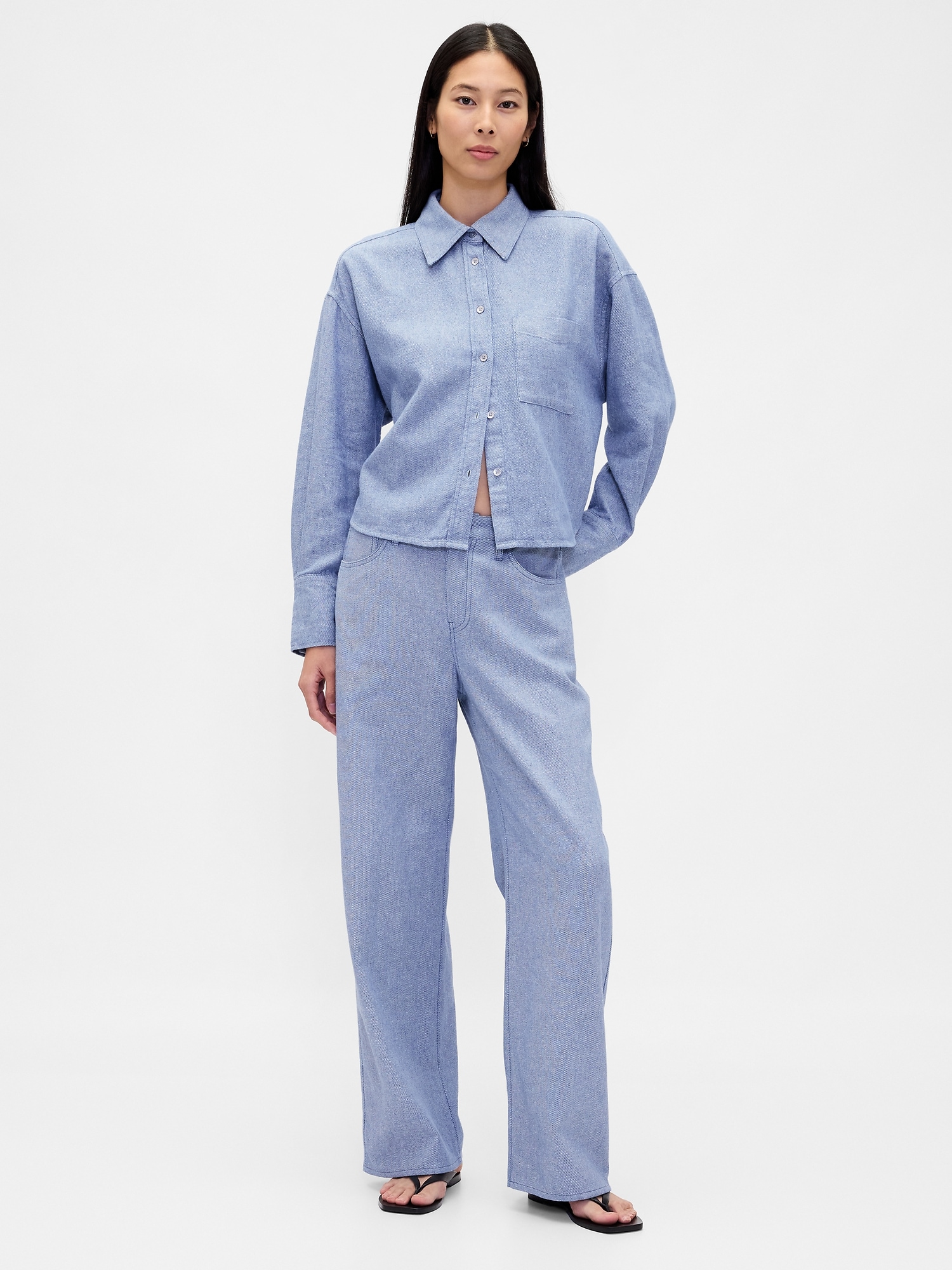 Linen-Cotton Wide-Leg Pants