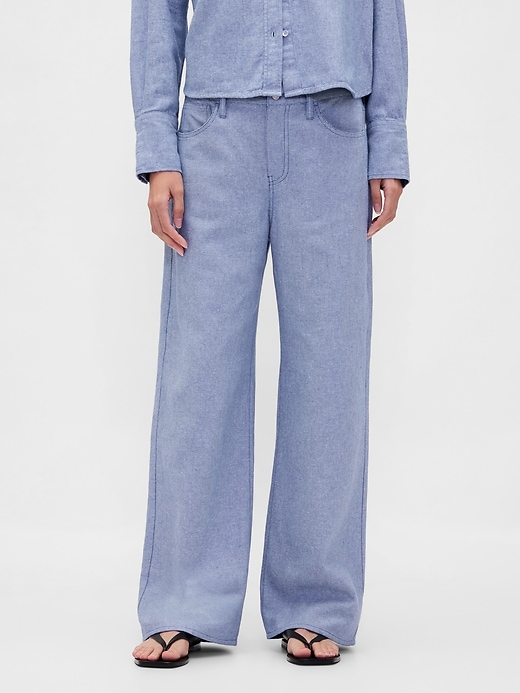 Image number 2 showing, Linen-Cotton Wide-Leg Pants