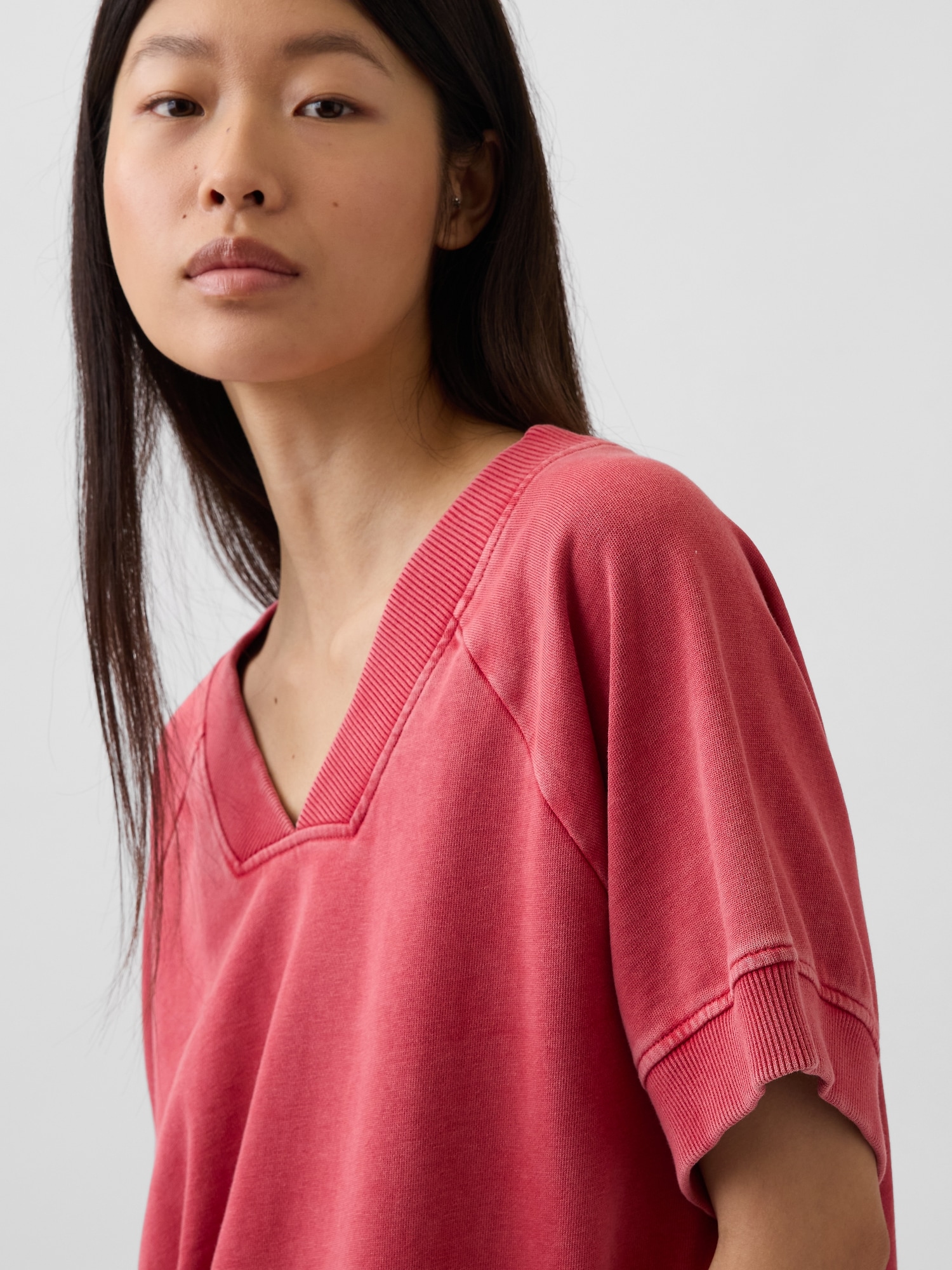 French Terry Oversized V-Neck Sweatshirt