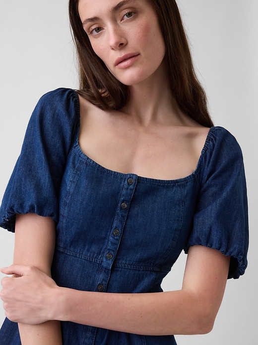 Image number 4 showing, Denim Puff-Sleeve Button-Front Maxi Dress