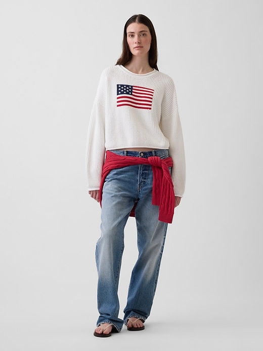 Image number 2 showing, Crochet Oversized Americana Crop Sweater
