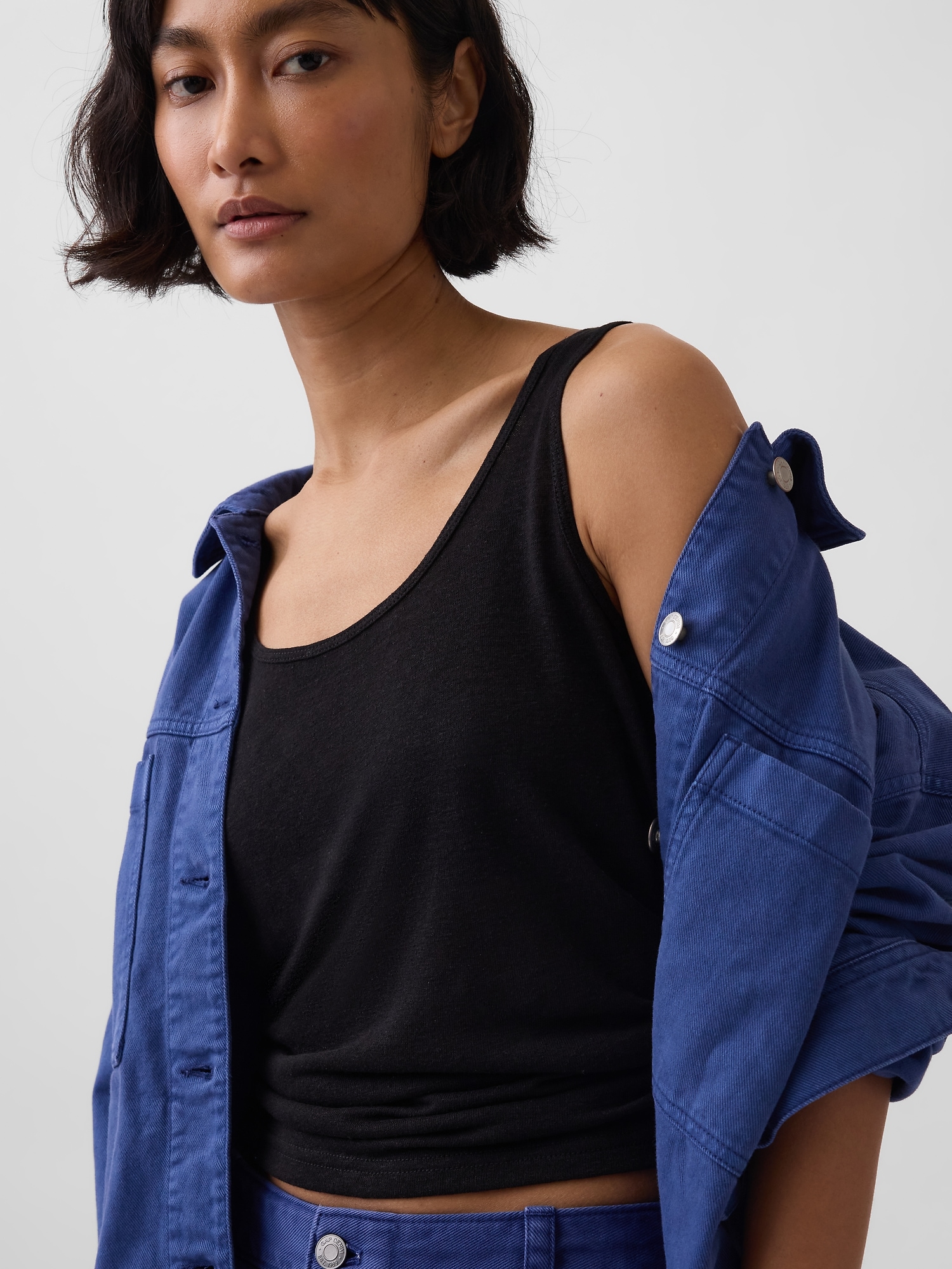 Женский топ Gap Linen-Blend Tank Top, цвет: Чёрный — фото 3