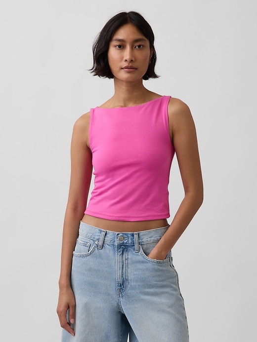 Image number 1 showing, CloseKnit Jersey Boatneck Crop Tank Top